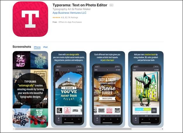 Phần mềm Typorama trên điện thoại