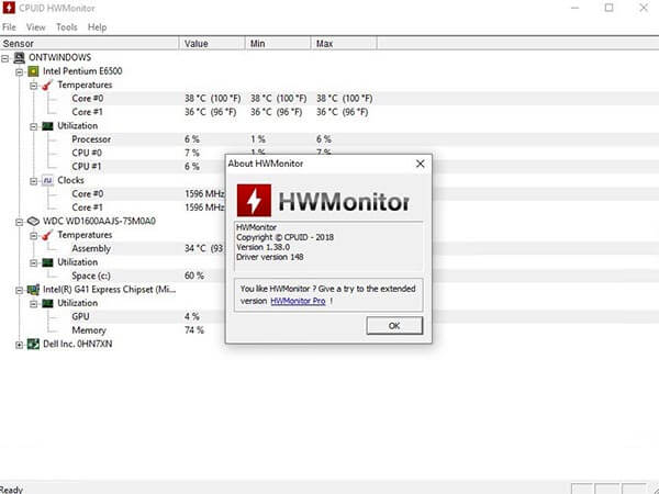  Phần mềm kiểm tra nhiệt độ của laptop HWMonitor