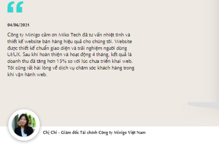 Đánh giá của Công ty Minigo Việt Nam về dịch vụ thiết kế web của Miko Tech